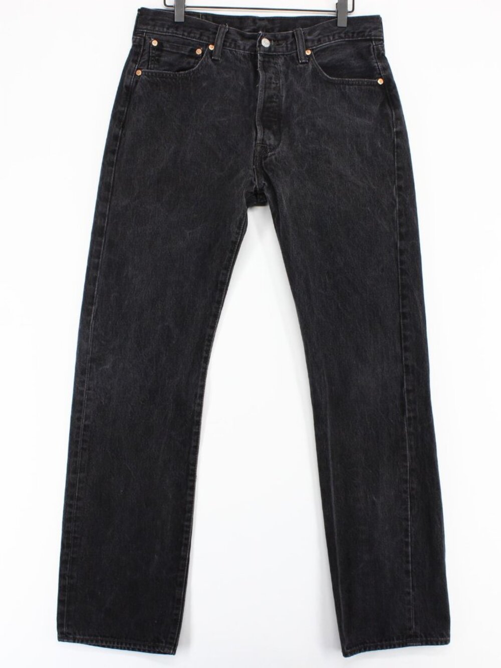 Levis 501 Jeans Mens 34x36 (33x33) Black Straight Button Fly Original Fit Hemmed
